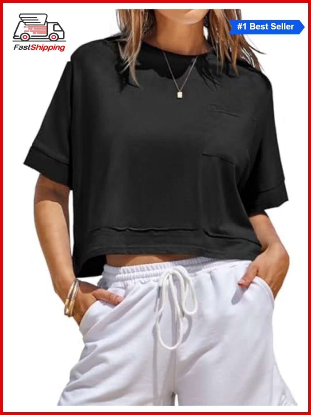 Oversized Crop Top Workout Short Sleeve Crew Neck Tee Loose Fit Summer